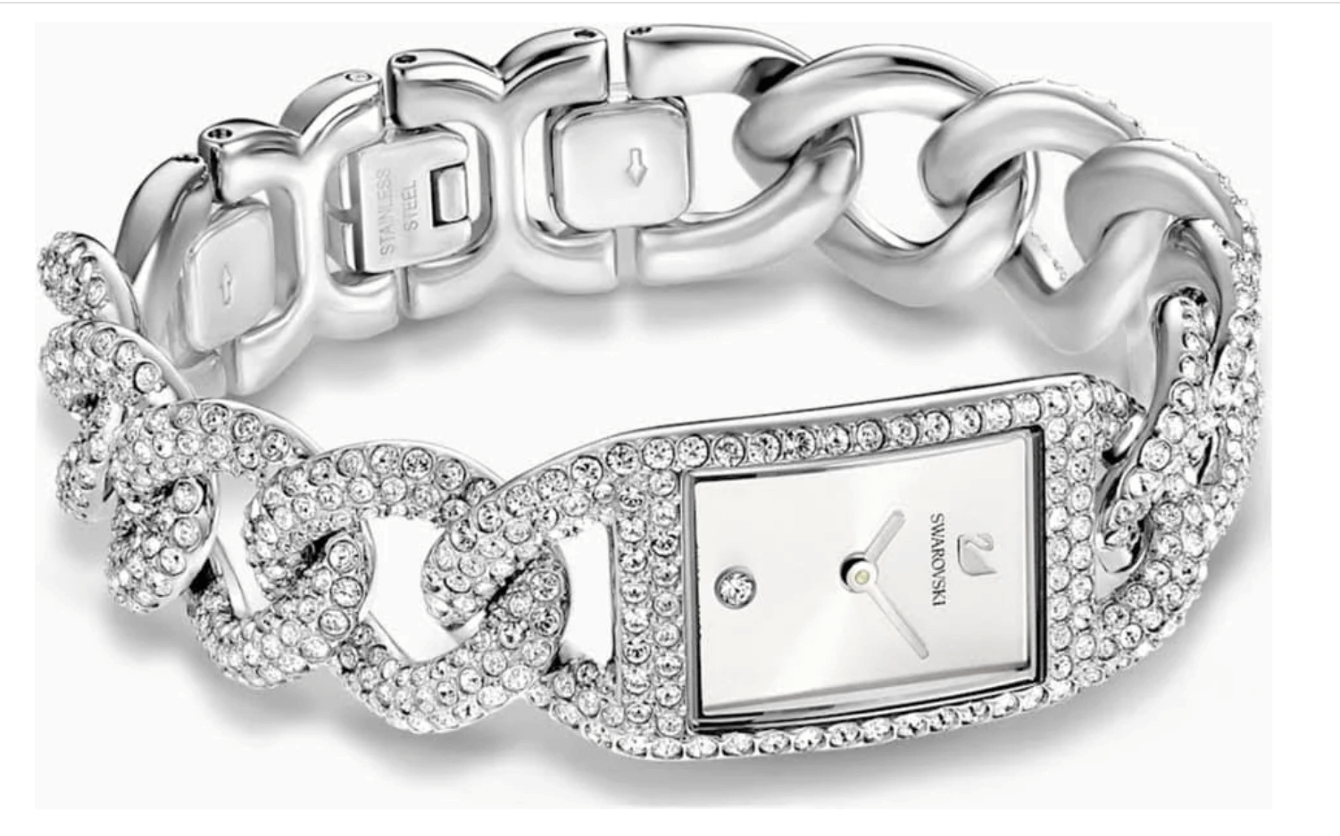 Cocktail Watch, Full Pavé, Metal bracelet, Silver tone, Stainless Steel