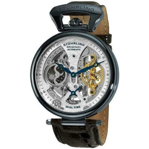 Stuhrling 127A2 33X52 Emperor Grand Dual Time Automatic Moon Display Mens Watch